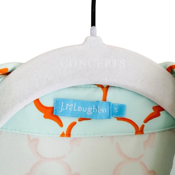 J. McLaughlin Mint Green & Orange Geo Print Stretch Knit  Long Sleeve Size Small - Picture 4 of 7